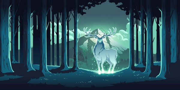 身体心灵灵魂夜间林中的麋鹿插画