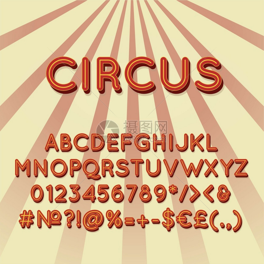 马戏团3d矢量字母组Retro粗体字型Pop艺术标准字母组旧的学校风格字母数符号包90s8s创意类别设计模板Marcus图片