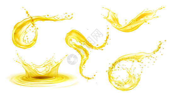 黄色喷溅果汁金色橙汁蜂蜜溅起波纹插图插画