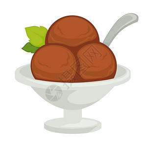 巧克力圣代碗中的巧克力冰淇淋球矢量元素插画