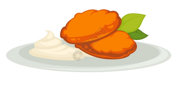 烤酸奶蔬菜南瓜切片和盘子上酸奶油边盘子餐食菜酱汁素零农场产品健康营养素食南瓜菜切片和酸奶油边盘子菜餐插画