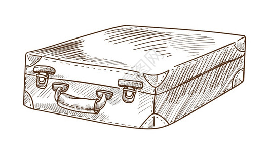 旅行和游老式李或搬运旅和带锁的皮革集装箱手提或行李包旧式配件零散草图插画