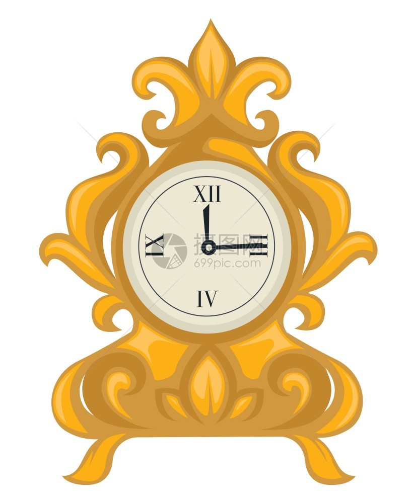 巴洛克风格的金钟用手拨号老式机制孤立的草图矢量回溯时间测工具古老的曲线遗迹内部设计元素胜利风格巴洛克风格的黄金钟用手拨号的孤立对图片
