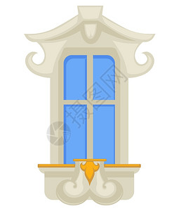 你好旧时光Roco风格窗口帘和古董框架设计矢量孤立对象上有金装饰品的风格窗口外部装饰陈框架修房屋旧时户外视图建筑设计带有金装饰的rococ插画