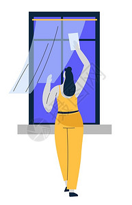 窗帘清洁洗窗户清洁服务插画