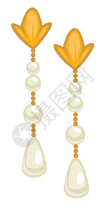 珍珠耳坠50年代的时装抛落形状链子上的球耳装饰金匠产品女设计昂贵的礼物1950年代时装耳环金和珍珠的女饰金和珍珠的女饰插画