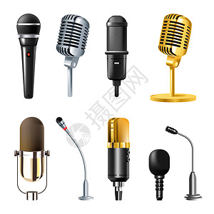 金麦克风素材微听技术无线电广播或会议黄金和属物品音乐室设备或麦克风背景