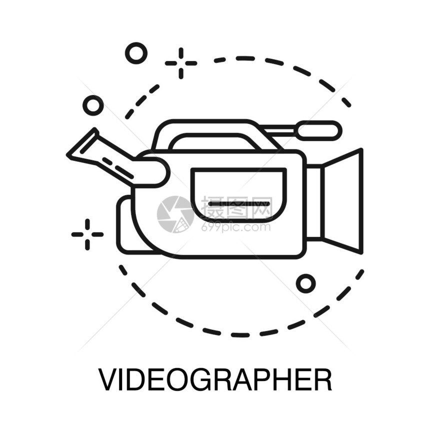 录像机符号片断图示标摄像师设备矢量电影或制作装置活动或庆祝派对记录数字工具电影业线符号录像机摄孤立图示标图片