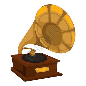音乐播放盘190年代的金唱片游戏孤立的反向物体矢量传统音乐播放器金管和木架美乐或歌曲听器音乐记录播放190年代的金唱片游戏乙烯盘播放插画
