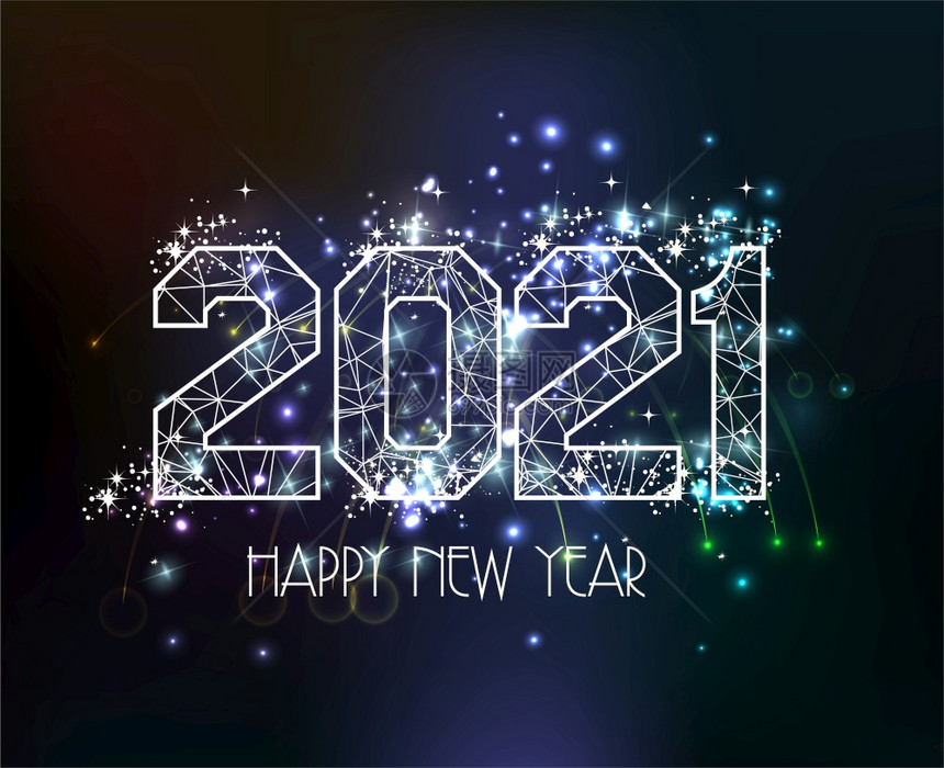 201年新快乐多边线灯光和烟火背景图片
