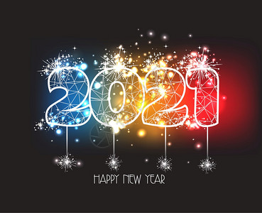 201年新快乐多边线灯光和烟花多彩背景背景图片