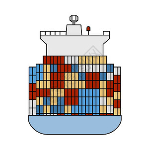 集装箱船舶图标配有彩色填充设计的可编辑大纲矢量说明图片