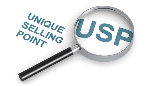 USP独特销售点放大镜下的单词3D投影图片