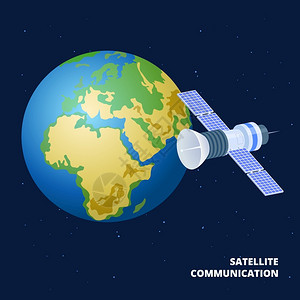 科技感通信地球卫星通信等量矢说明航天器和地球通信卫星全球地面外空间观测卫用于远洋网络航天器和地球插画