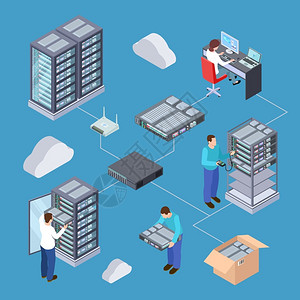 信息基础设施大会信息技术服务器工程师3D矢量概念D矢量概念测服务器云储存计算机设备等量服务器储存数据库等量设备说明测服务器计算机设备插画