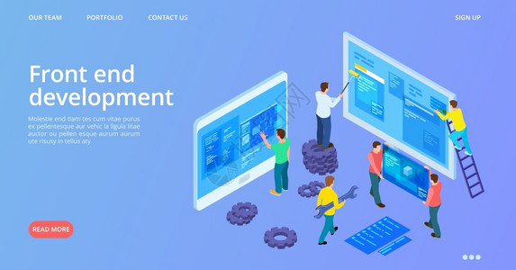 编程界面前端开发Isophic界面开发着陆页矢量站点建设网络计横幅模板网络开发应用程序计算机等量编码图解界面开发连接着陆页矢量站建设网络插画