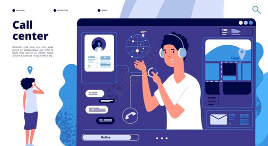 在线支持概念呼叫中心客户与操作员聊天顾问帮助客户24x7支持矢量登陆页面说明操作员支持帮助客户聊天在线支持概念矢量登陆页面技术高清图片素材