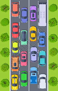 堵车马路车辆俯视图卡通矢量插画图片