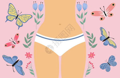 妇女时期健康病媒背景颜色妇女健康彩色蝴蝶和鲜花插图图片