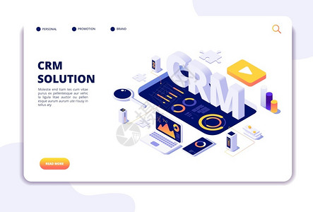 说明页Crm概念客户关系管理业务统解决方案客户支助着陆页Crm商业营销管理和战略说明插画