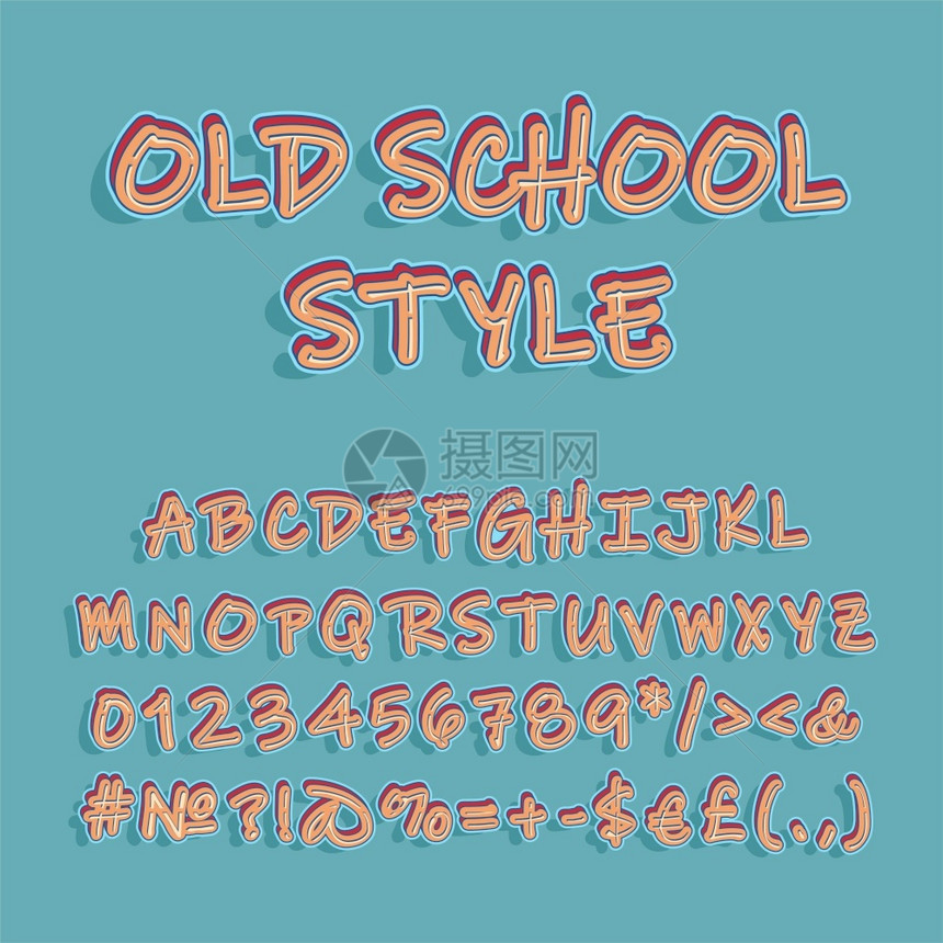 怀旧风格页眉3d矢量字母集Retro粗体字型Pop艺术标准字母组旧的学校风格字母数符号包90s8s创意类别设计模板图片