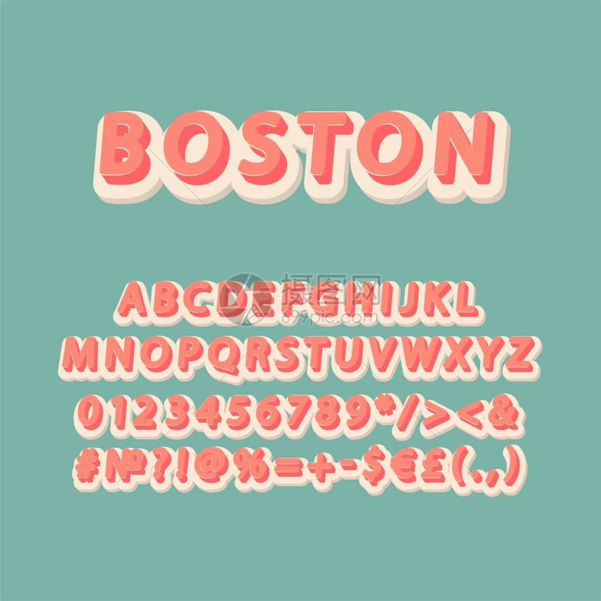 波士顿页眉3d矢量字母集Retro粗体字型流行艺术平板字母组旧学校风格的字母数符号包90年代8创作型号设计模板矢量字母组图片