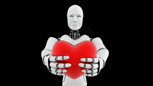 红色机器人未来机器人黑色背景的工智能CGI机器人3D制作动画插图背景