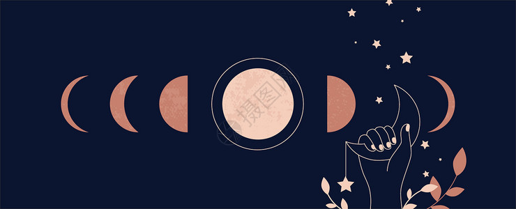 月美学带有最小抽象的天文阶段博霍神秘占星学海报服装的魔法纹身和纺织品模板教义符号矢量月光图美学带有最小天文阶段的博霍神秘占星学海背景图片
