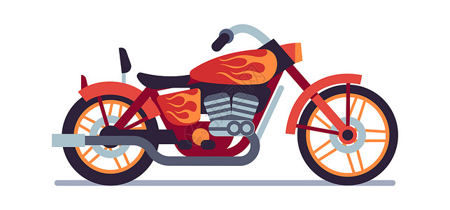 运单联欢晚会摩托车红色带有橙色火焰涂鸦经典道路赛车速现代式摩托车和运动式车单飞机和运单飞机动运输图示摩托车红色配有火焰涂鸦的摩托车典型的公路插画