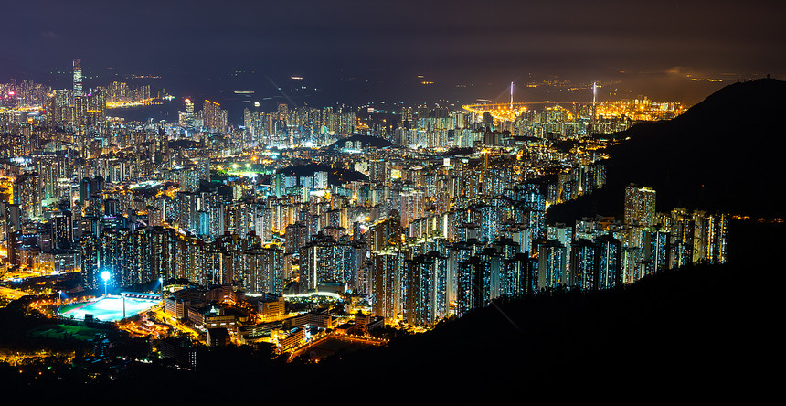 香港夜间全景市光贸易交通国际出口运输和国际出口中港图片