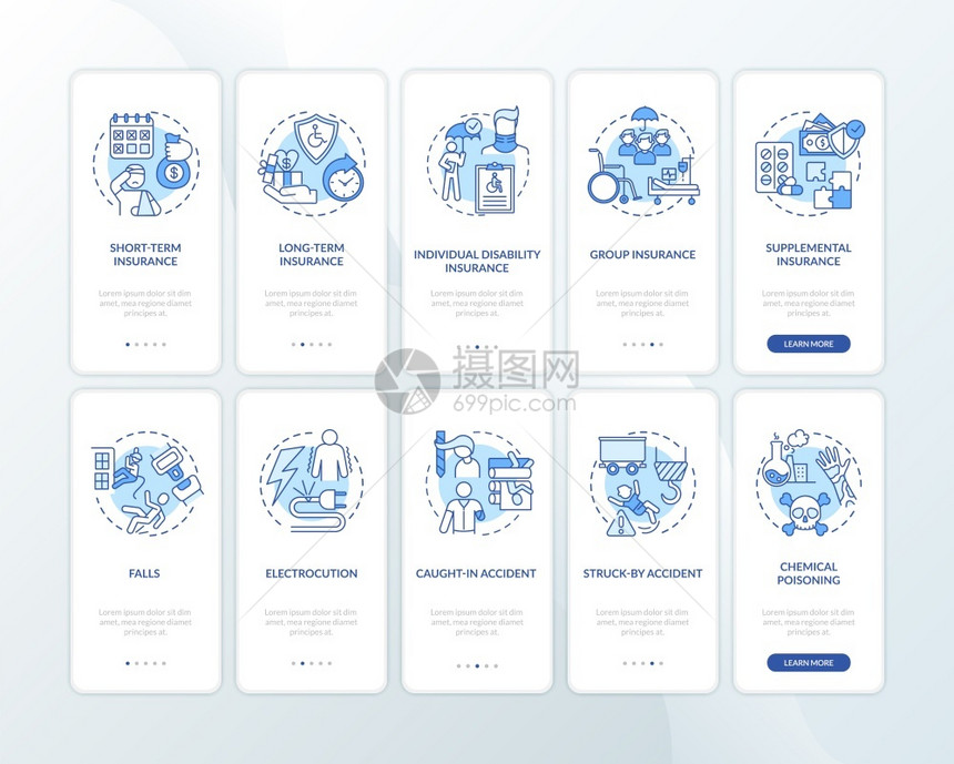 个人残疾保险通过10步图形说明配有RGB颜色插图的UI矢量模板配有概念设置的移动应用程序屏幕上的残疾保险图片