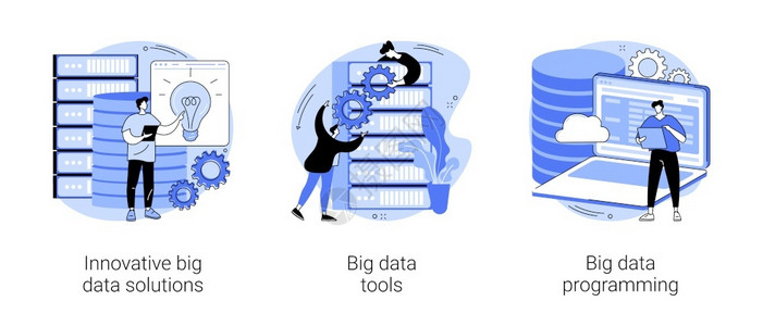 服务器卡通大数据业务软件抽象概念矢量图插画