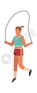 战绳训练跳绳的女孩卡通矢量插画插画