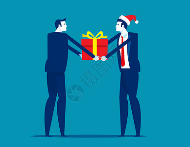 老板给员工送礼物盒公司工作圣诞节和新年祝贺概念平板卡通矢量插图风格图片