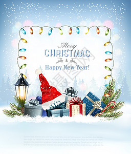 圣诞节装饰元素圣诞快乐和新年背景冬季风圣诞帽和圣诞装饰元素插图插画