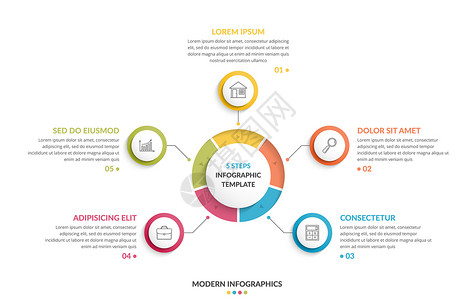五个圆圆形信息模板包括五个步骤或选项流程图创意商业信息图矢量eps10插图插画