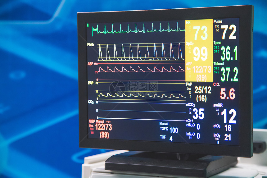 医院特护心血管监视器的贴近图片