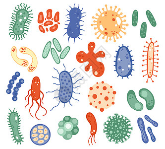 非传染性疾病生物微细菌疾微生物感染细菌和传物剂微生细胞病媒符号微生物杆菌大流行感疾病微生物感染细菌和物剂微生细胞病媒符号插画