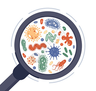 弯曲杆菌病显微镜下的微生物卡通矢量插画插画