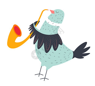 鸽子音乐素材演奏萨克斯风的小鸟卡通矢量插画插画