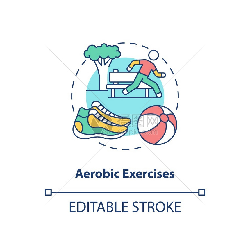 有氧运动概念图标锻炼健身训练户外运动物学概念细线图解矢量孤立大纲RGB颜色绘图可编辑中风有氧练习概念图标图片