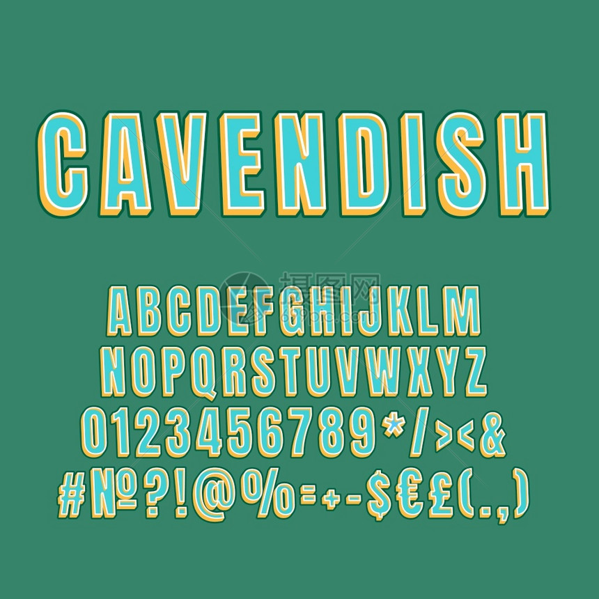 Cavendish3d矢量字母集retro粗体字面流行艺术平板字母组旧学校风格字母数符号包90年代8创意类别设计模板Cavend图片