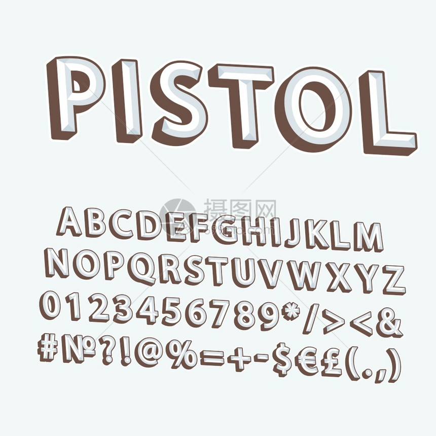 PistolVestage3d矢量字母组Retro粗体字型Pop艺术平板字母组旧学校风格的字母数符号包90s8s创意类别设计模板图片