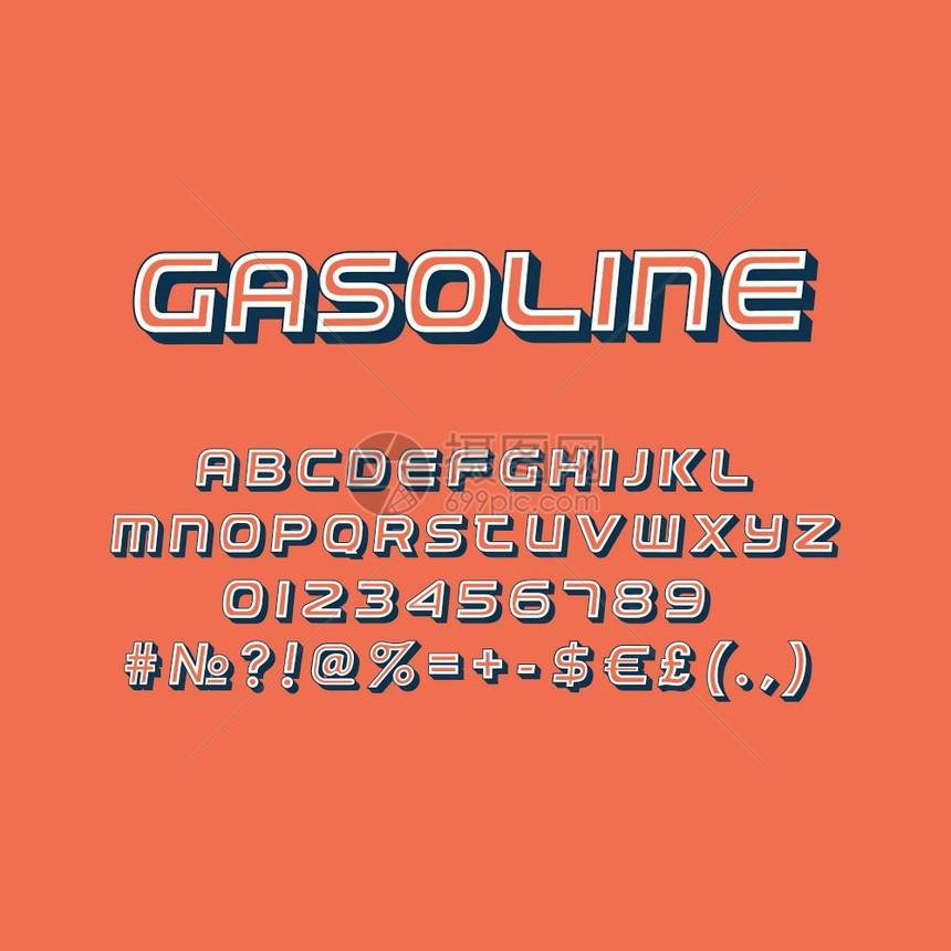 Gasolinevintage3d矢量字母组Retro粗体字型Pop艺术标准字母组旧的学校风格字母数符号包90s8s创意类别设计图片