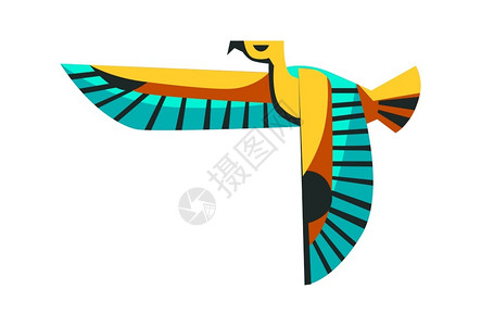 古埃及的神圣动物飞行的猎鹰太阳神拉荷鲁斯的化身漫画矢量插图背景图片