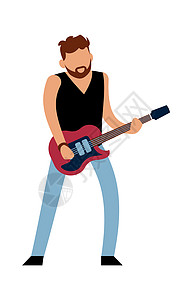 红色吉他摇滚或流行音乐家插画