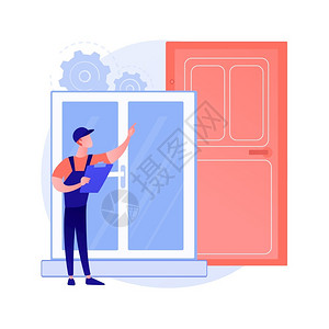 安装门视窗和门服务抽象概念矢量图插画