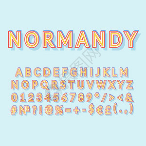 诺曼底Normandy旧的3d矢量字母组Retro粗体字型Pop艺术样式化字母组旧的学校风格字母数符号包90s8s创意型号设计模板插画