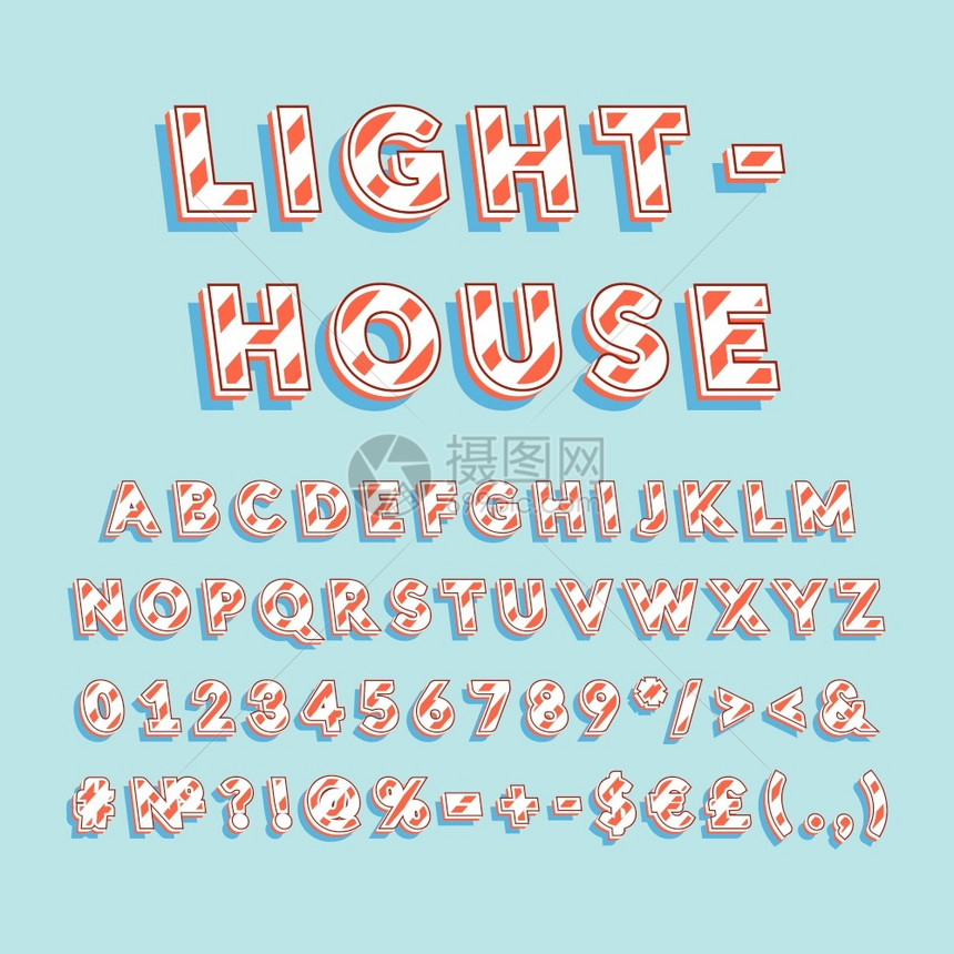 灯塔3dd矢量字母组Retro粗体字型流行艺术平板字母组旧学校风格的字母数符号包908s创造型号设计模板灯塔图片