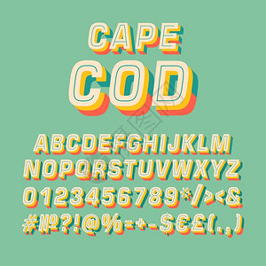 CapeCod3d矢量字母组Retro粗体字型Pop艺术平板字母组旧学校风格的字母数符号包90s8s创意类别设计模板cod背景图片